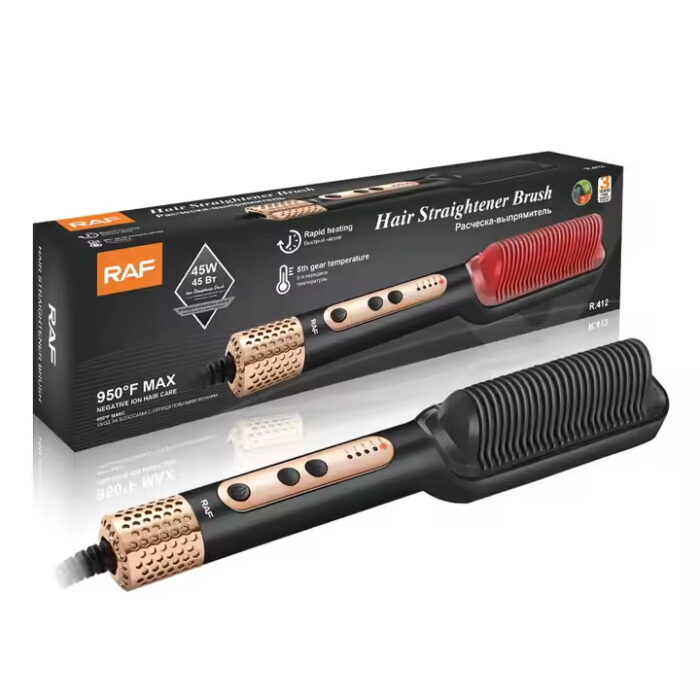 RAF R-412 Electric Hair Straightener Brush With 5 Temp Settings - Βούρτσα Ισιώματος με 5 Στάδια Θερμοκρασίας 45W
