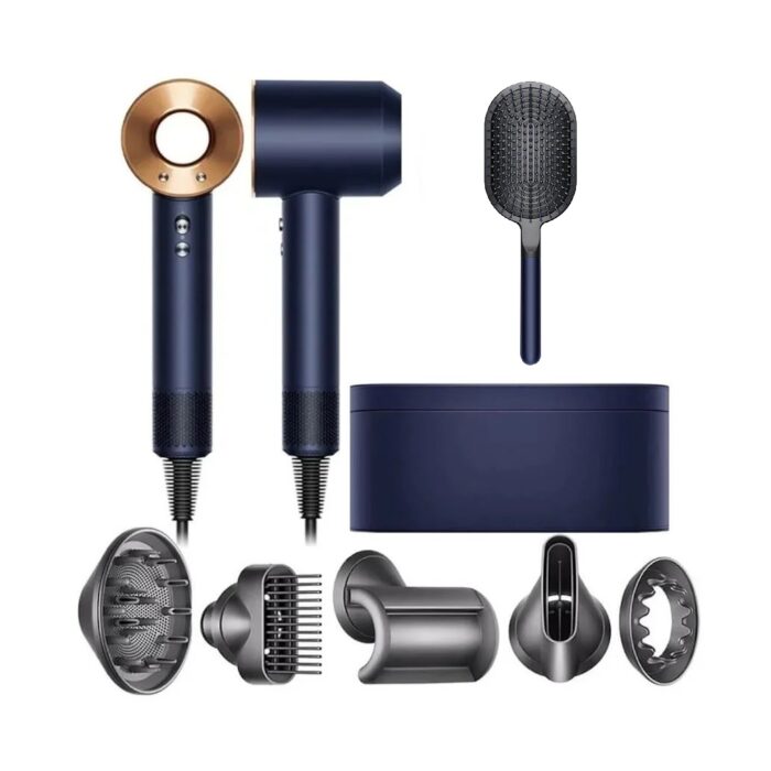 DYSON HD07 LEATHER COMB BLUE 01A Dyson Supersonic HD07 Gift Pack - Επαγγελματικό Πιστολάκι Μαλλιών με Φυσούνα + Δερμάτινη Θήκη + Βούρτσα Dark Blue / Bright Copper 1600W